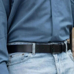 BKE Unisex Black Leather Suede Belt with Brushed Pewter Silver Buckle XL NWT